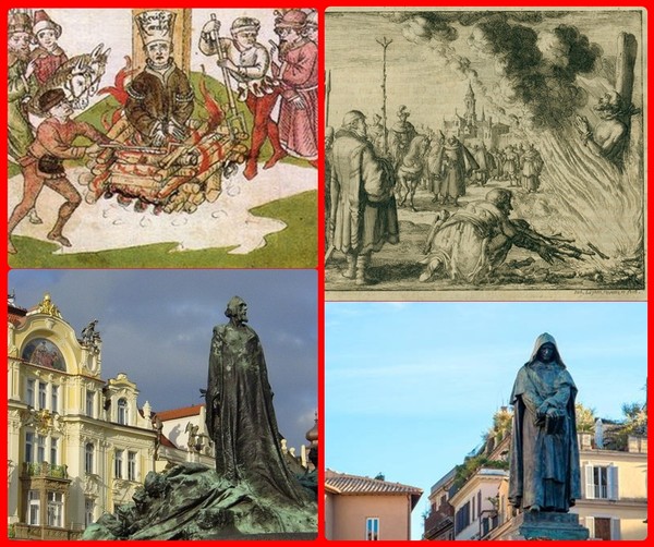 체코 프라하에 있는 얀 후스 동상과 이탈리아 로마에 있는 브루노의 동상.(사진제공= 송필경)